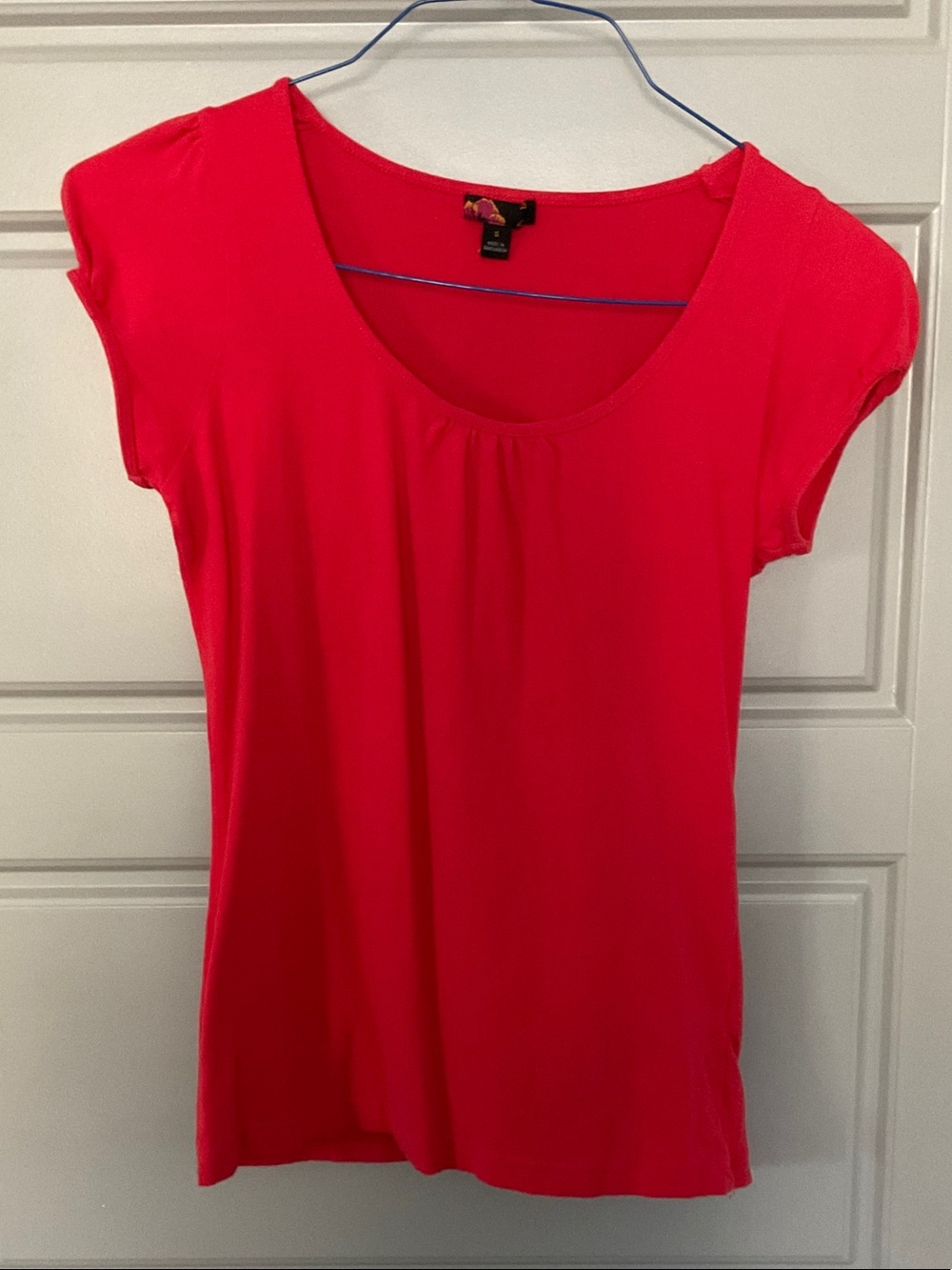 Red Scoop Neck Cap Sleeve Tee